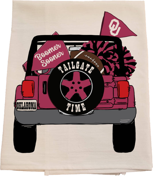 Oklahoma Tailgate Jeep Tea Towel