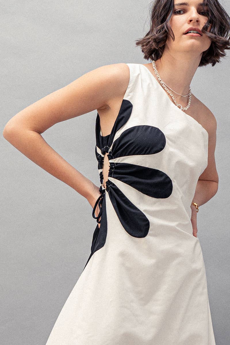 Floral Applique One Shoulder Lace Up