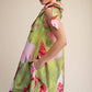 Mini Dress Ruffle Neck Tie Sleeveless Floral Print-Lime