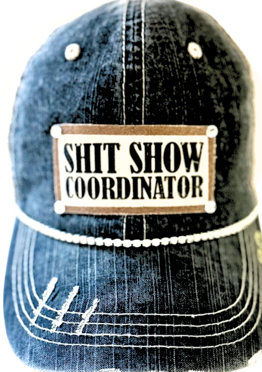 "SHIT SHOW COORDINATOR" DISTRESSED TRUCKER HAT: BLING / BLUE