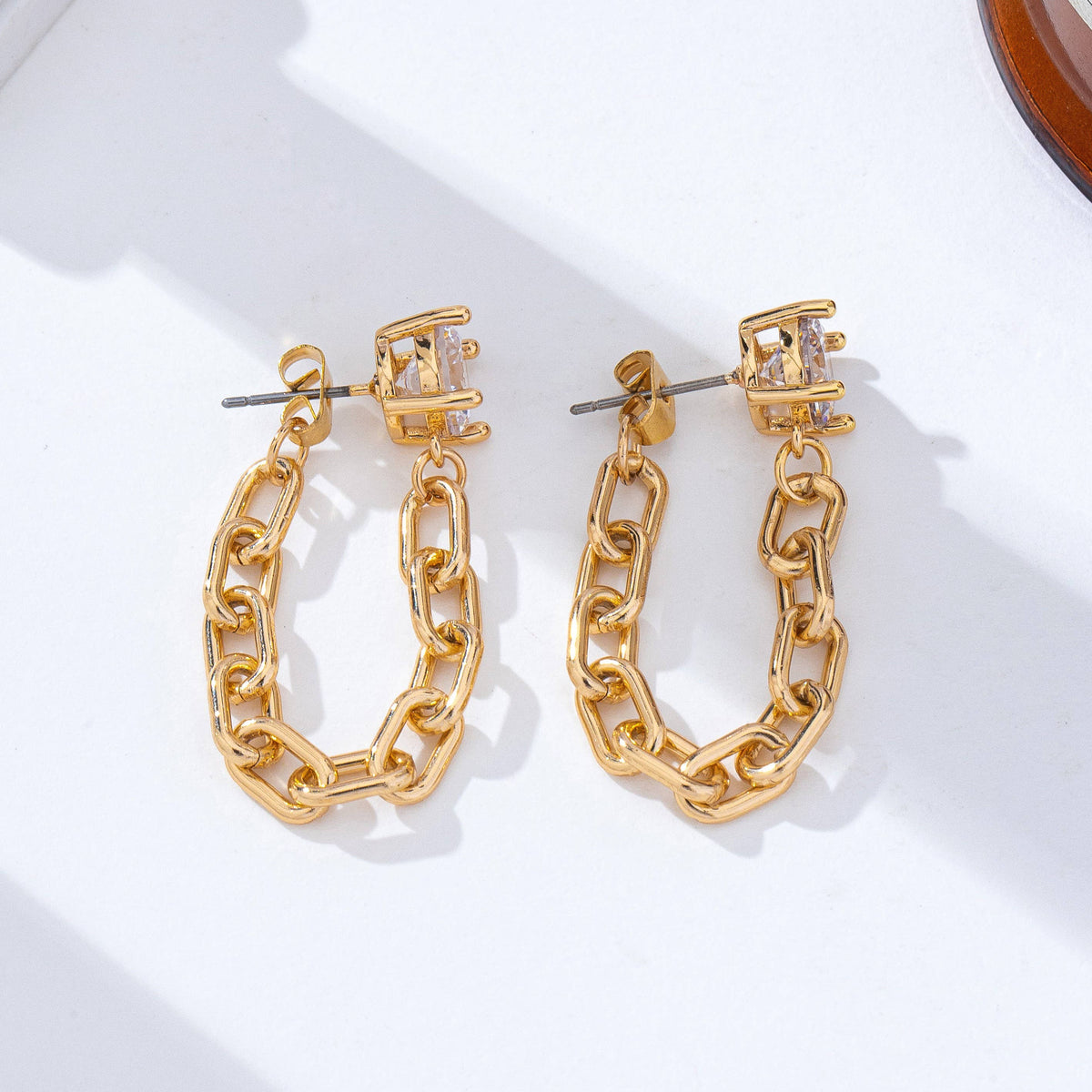 Crystal Stud Hoop and Drop Link Earrings | Gold