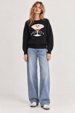 Martini Graphic Knit Sweater in Black