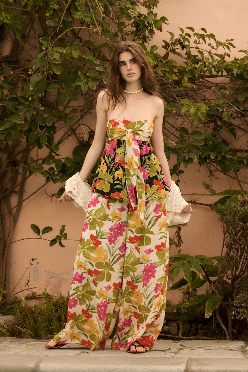 Two-Tone Floral Convertible Flyaway Halter Top