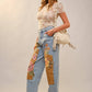 Flower Patch Barrel Leg Jean: LIGHT WASH