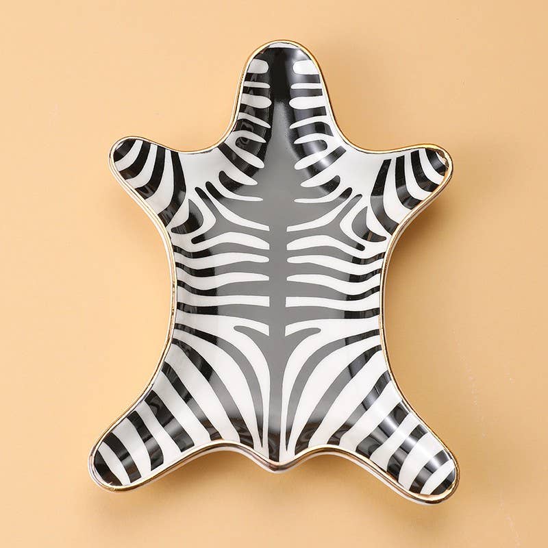 Zebra Print Ceramic Decorative Trinket Dish BLACK