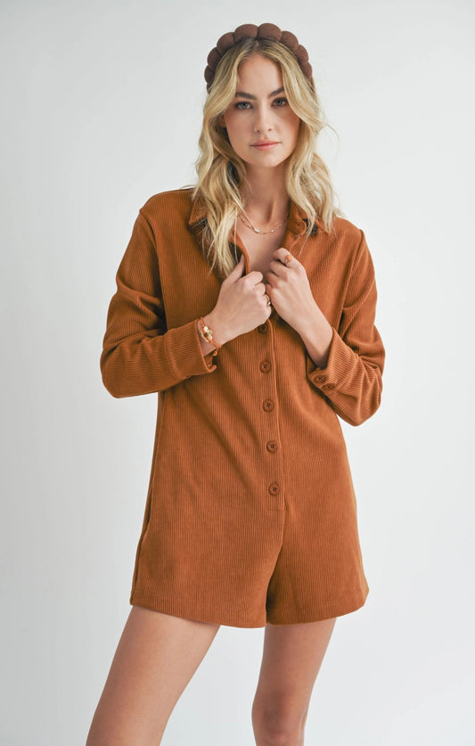 Corduroy Romper: Camel