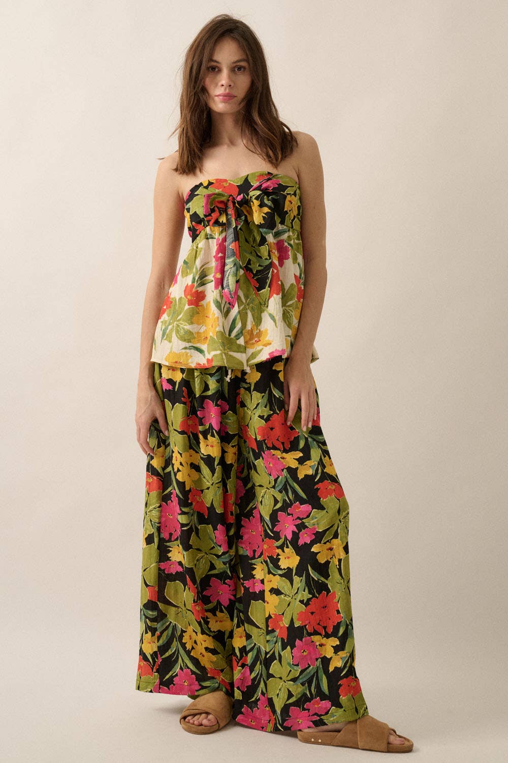 Two-Tone Floral Convertible Flyaway Halter Top