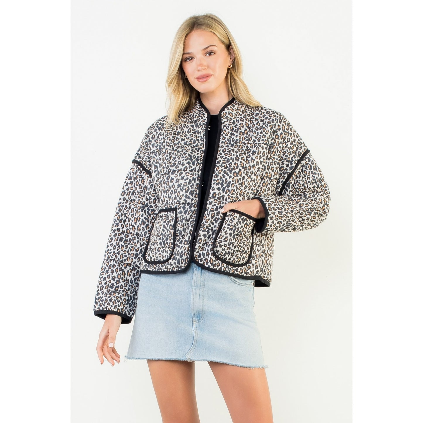 Leopard print puffer quilted jacket