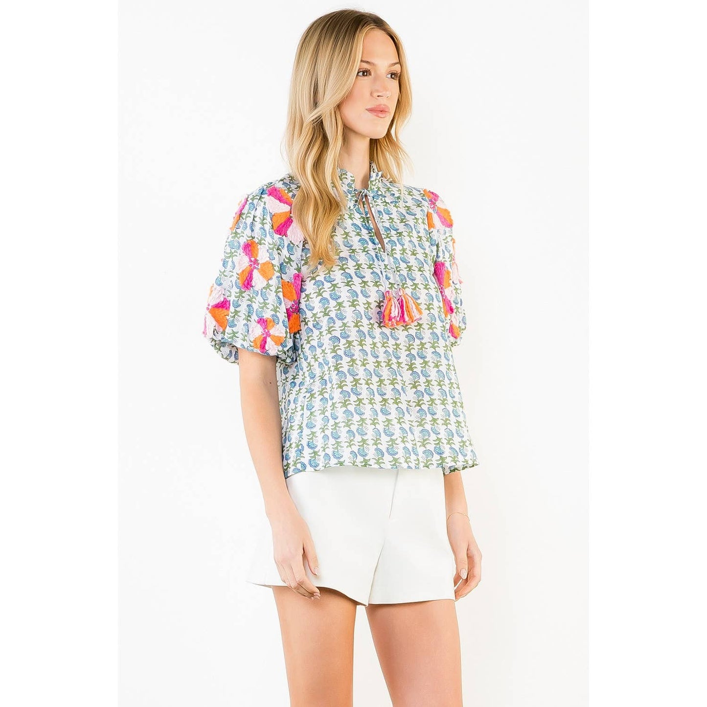 Floral Print Embroidered Top