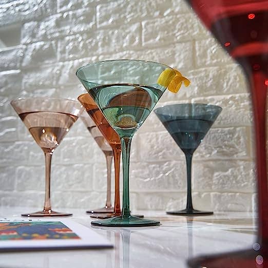 Colored Crystal Martini & Cocktail Glass Set of 6 | 10oz