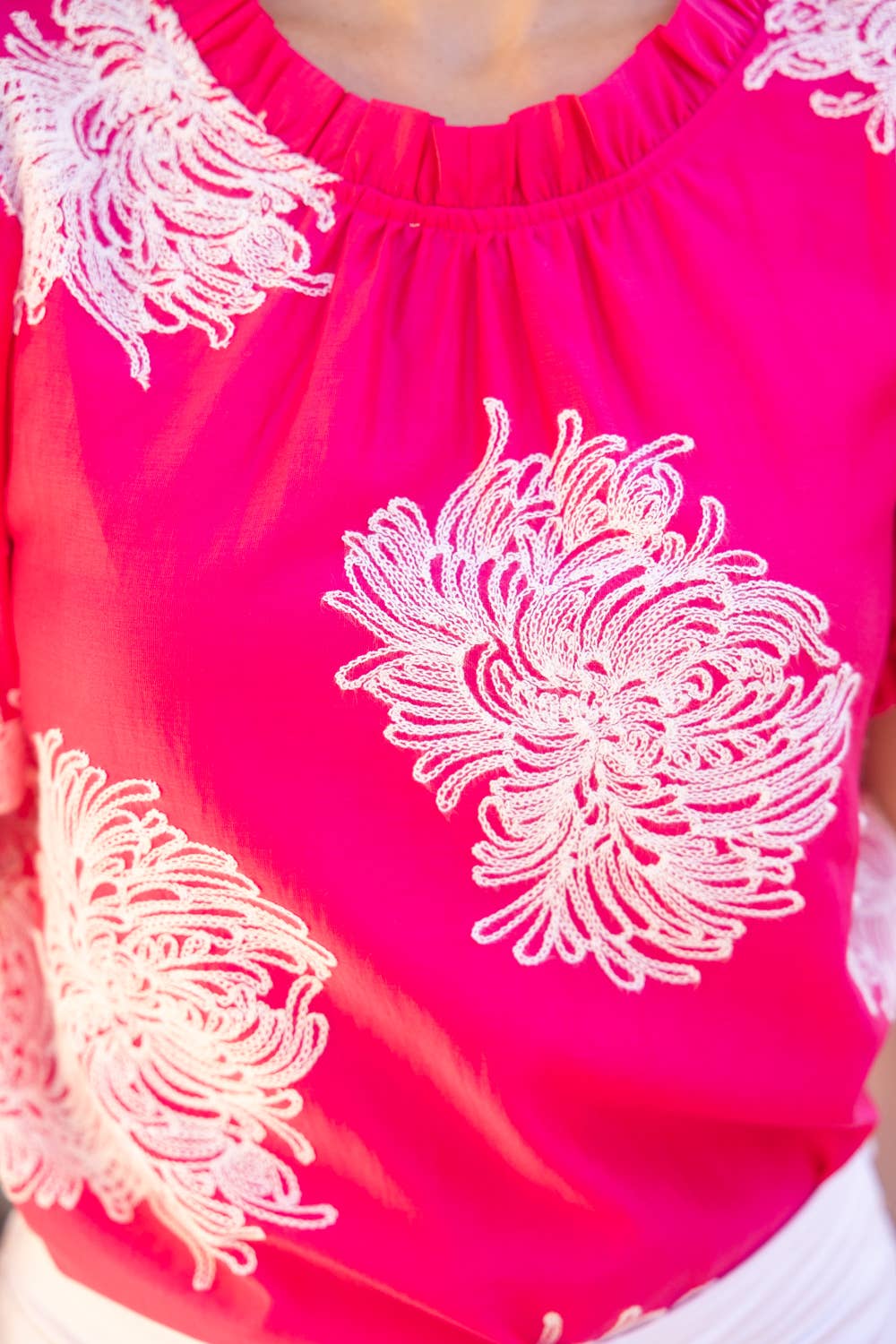 Floral Embroidered Bubble Sleeve  Top