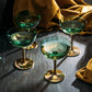 Gold & Green Coupe Art Deco Glasses, Gold | Set of 4 | 12 oz