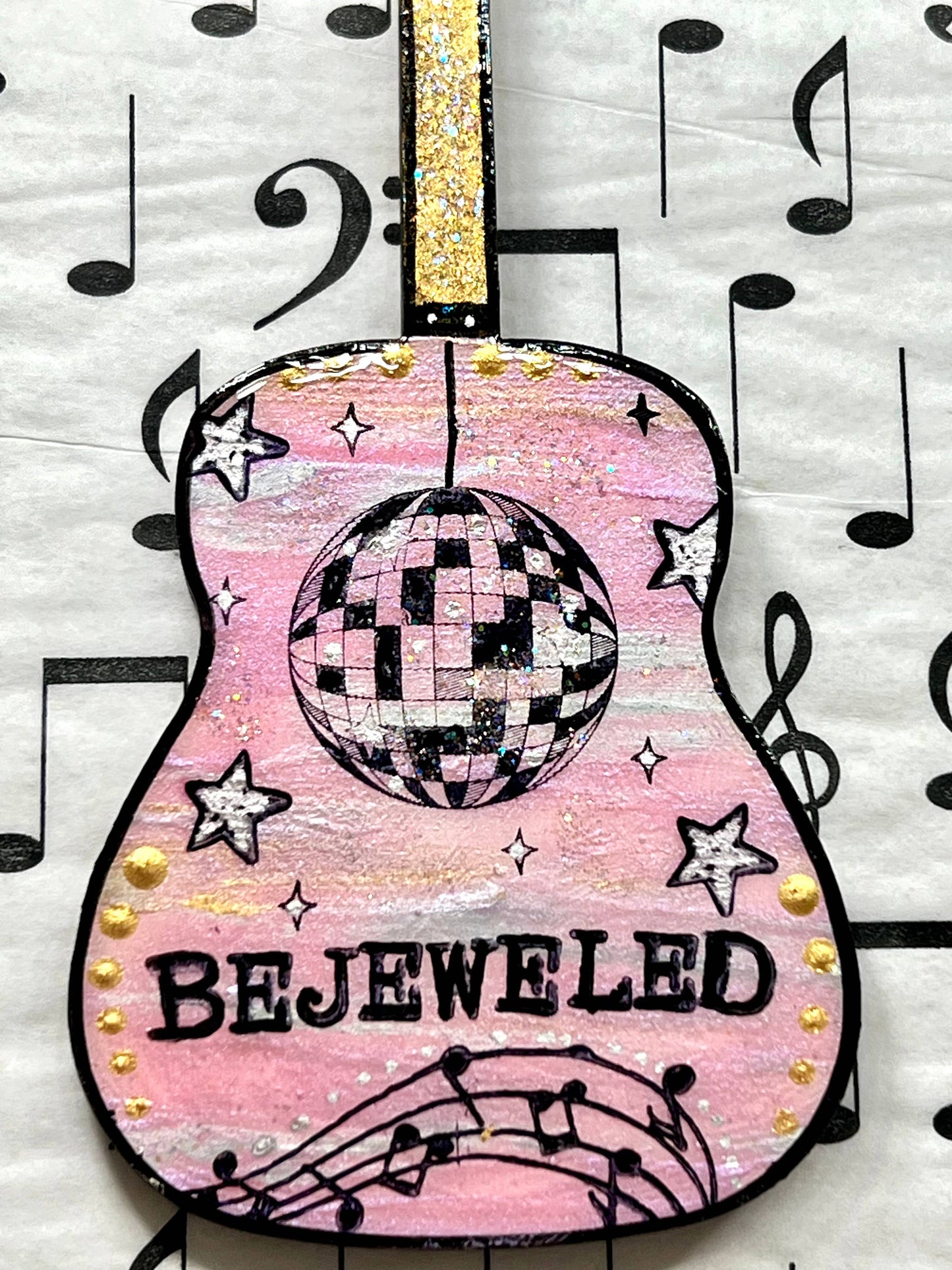 Taylor Swift ornament, BEJEWELED, hand painted mini guitar