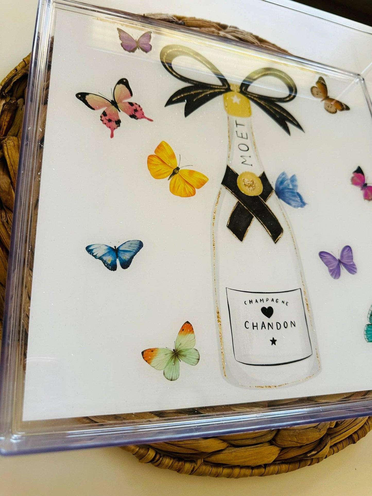 Monochrome Champagne & Butterfly  Tray