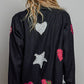 Notched Collar Star & Heart Applique Relaxed Blazer Jacket: Black / S