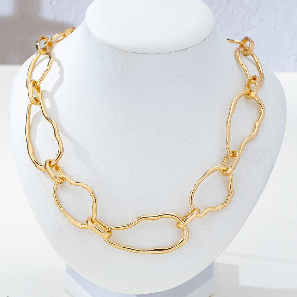 Artisanal Hammered Organic Link Necklace GOLD