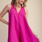 Flare Relaxed Romper V-Neck Sleeveless : Magenta