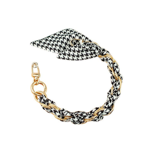 Gold Phone Chain with Scarf Black and White Print - Short BB