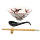 Sakura Porcelain Bowl Set with Chopsticks, Spoon and Rest (24 oz)