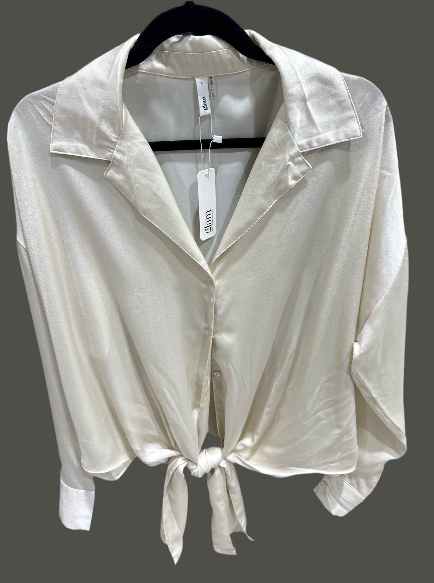 Cream Button Down Tie Front Blouse