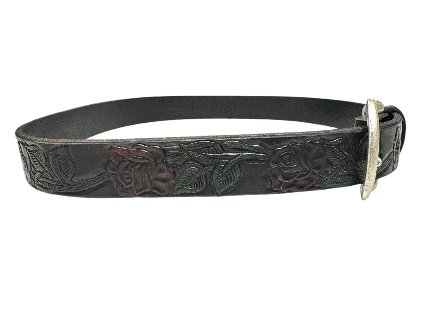 Black Leather Roses Belt