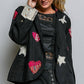 Notched Collar Star & Heart Applique Relaxed Blazer Jacket: Black / S