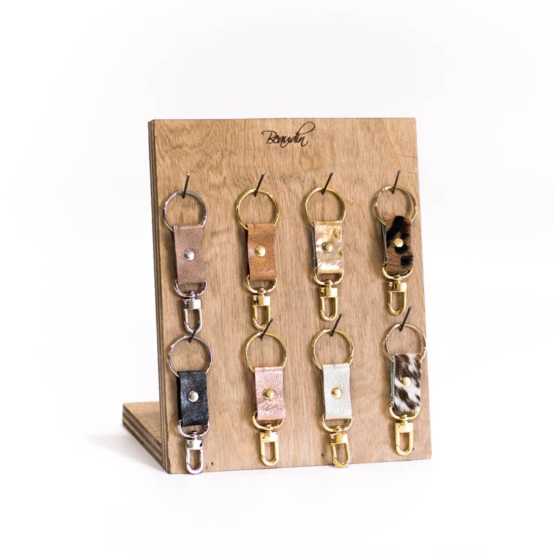 Key Chain In Leather, Hair on Hide: Rose Gold