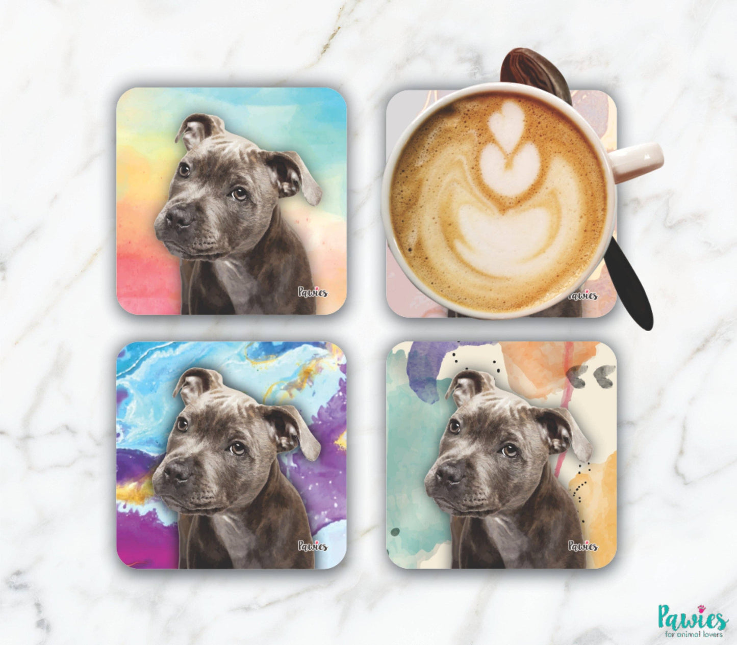 Pit bull Blue Set of 4 Coasters