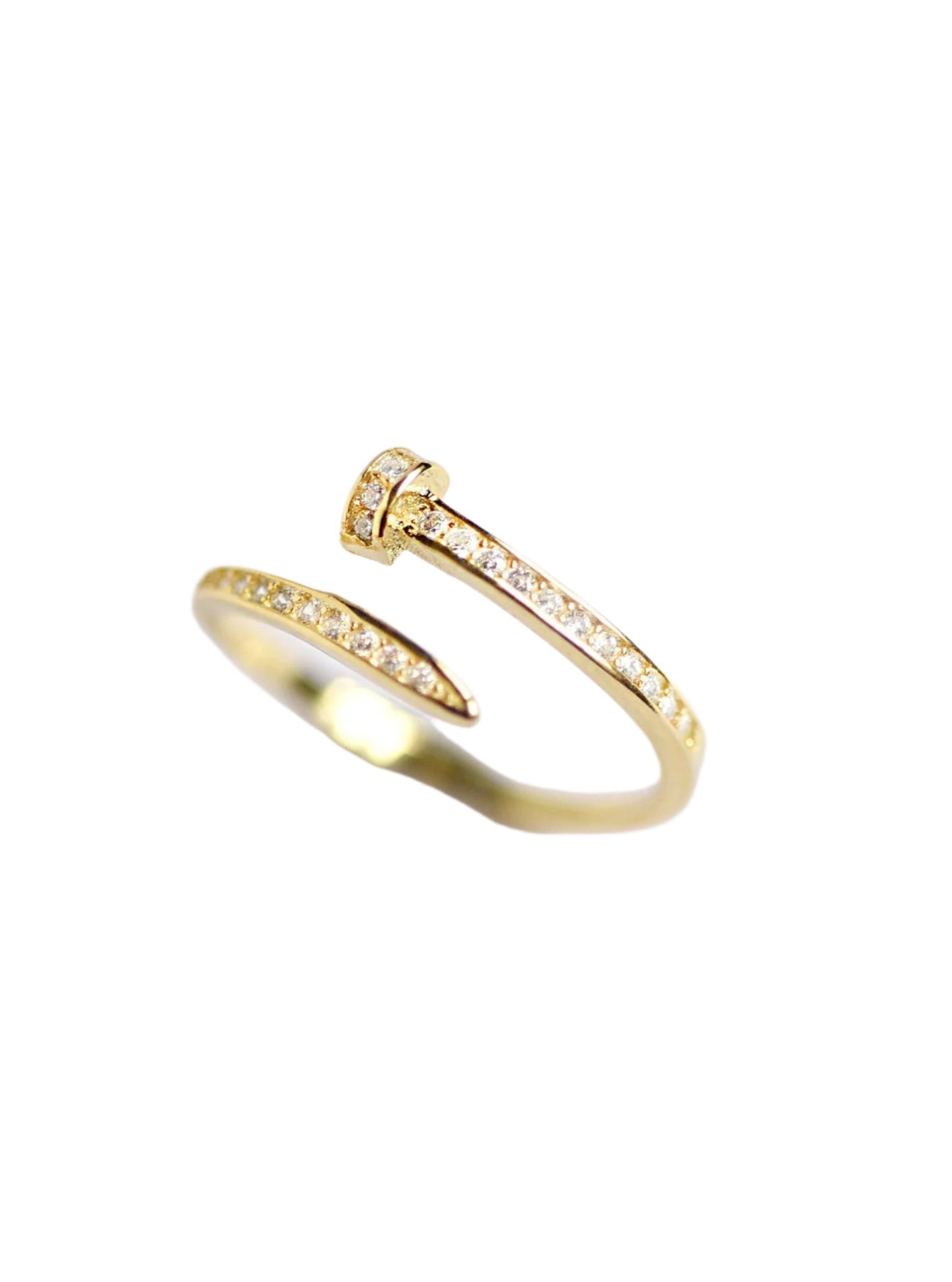 925 Silver Adjustable Spiral CZ Nail Ring: Gold