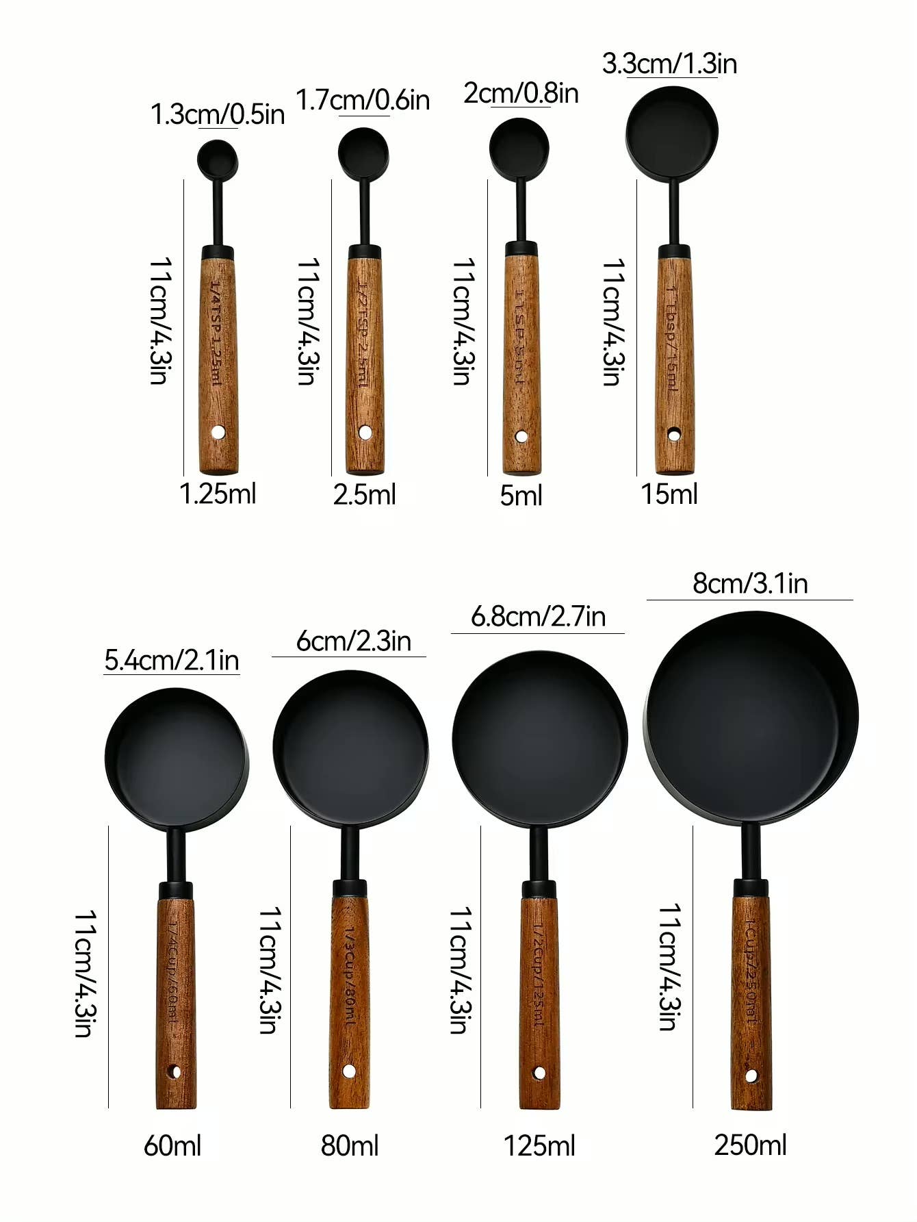 Black Stainless Steel Measuring Cups Set: 4 spoons