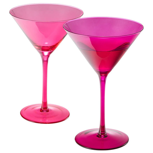 Khen Hot Pink Martini Glasses Set 2 Crystal 8oz