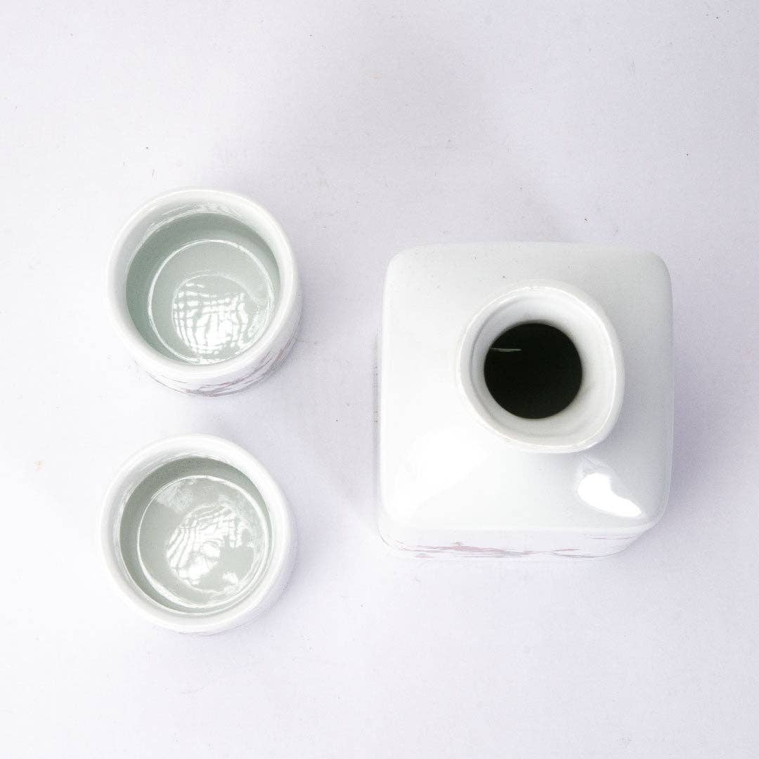 Cherry Blossom Porcelain Sake Gift Set with Bottle and 2 Cups