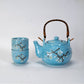 Blue Sakura Cherry Blossoms Tea Set 22oz Tea Pot with 2 Cups (1/12)