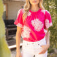 Floral Embroidered Bubble Sleeve  Top