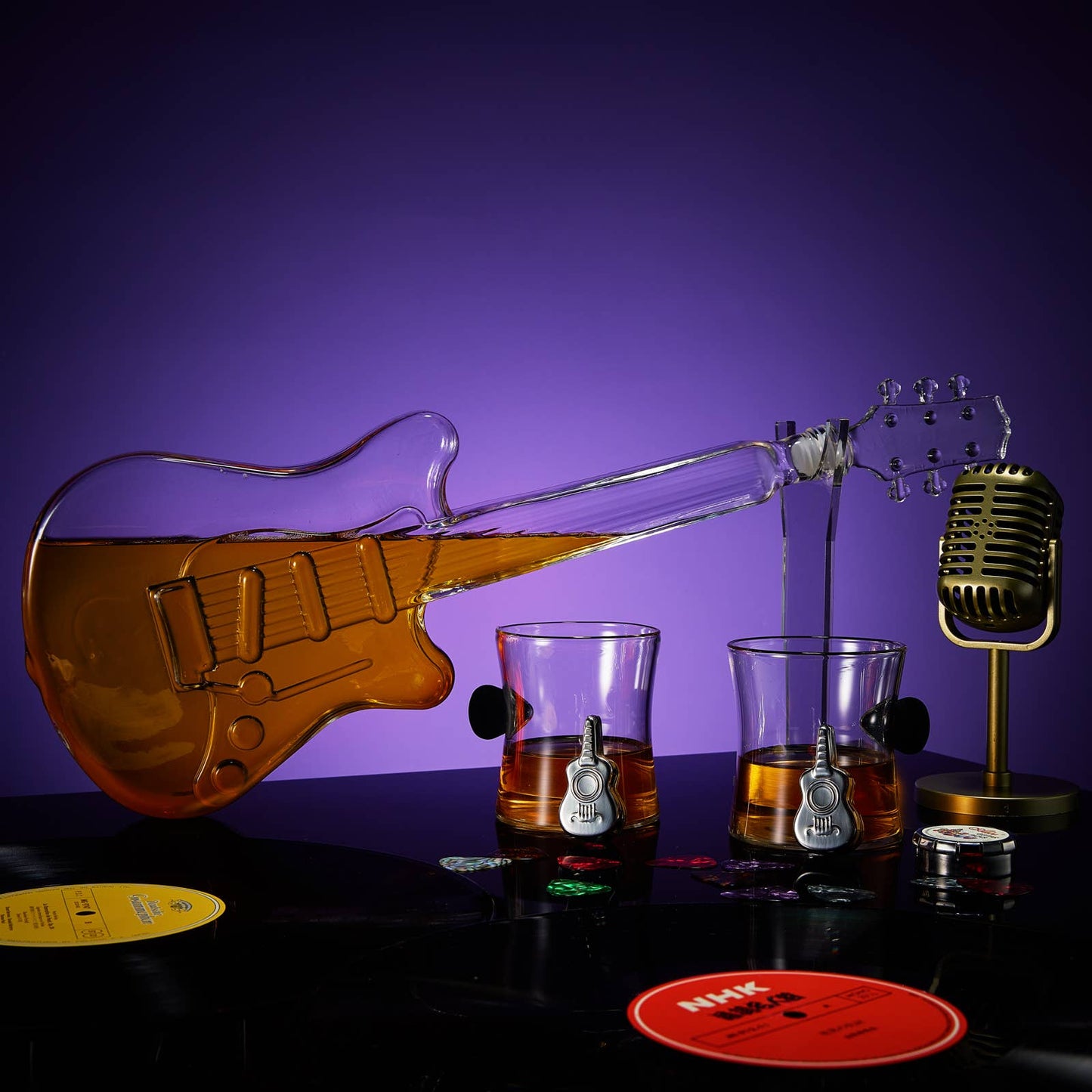 Electric Guitar Decanter & Whiskey Glasses