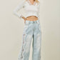 Preorder Floral Lace Side-Panel Wide-Leg Jeans | Denim/White