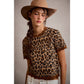 LEOPARD PRINT SHORT SLEEVES SCALLOP RIB KNIT: LEOPARD/BROWN / L