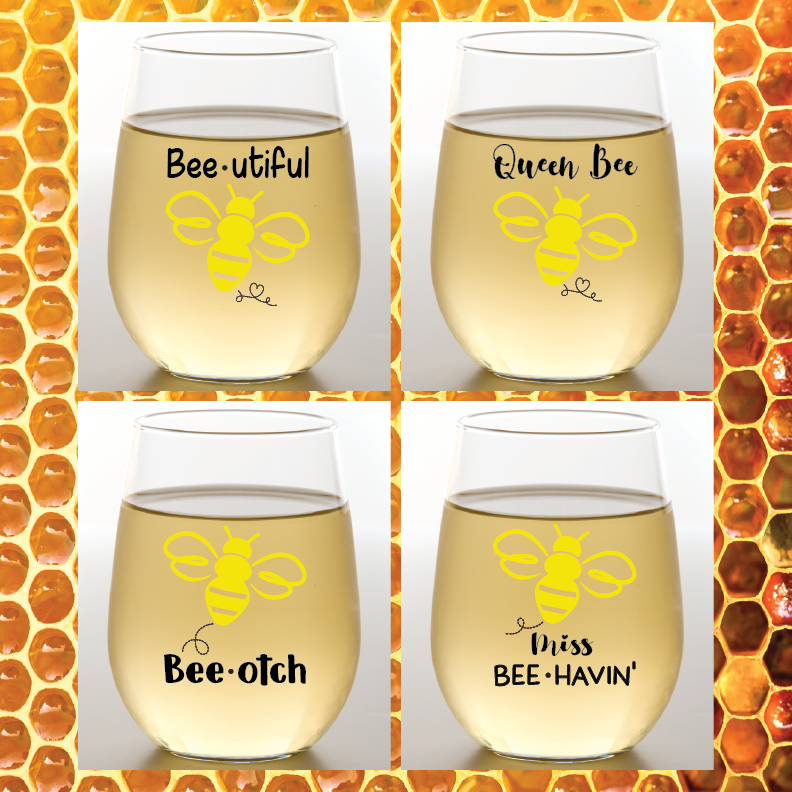 BEE HIVE Unbreakable Stemless Wine Glasses
