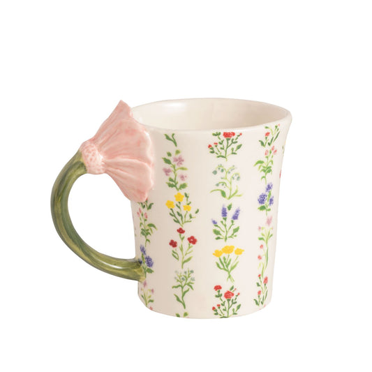 Pink  Flower Handle Mug on Patterned Mug