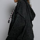 Oversize Fit V-neck Hooded Cable Knit Chenille Sweater  Black / L