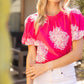 Floral Embroidered Bubble Sleeve  Top