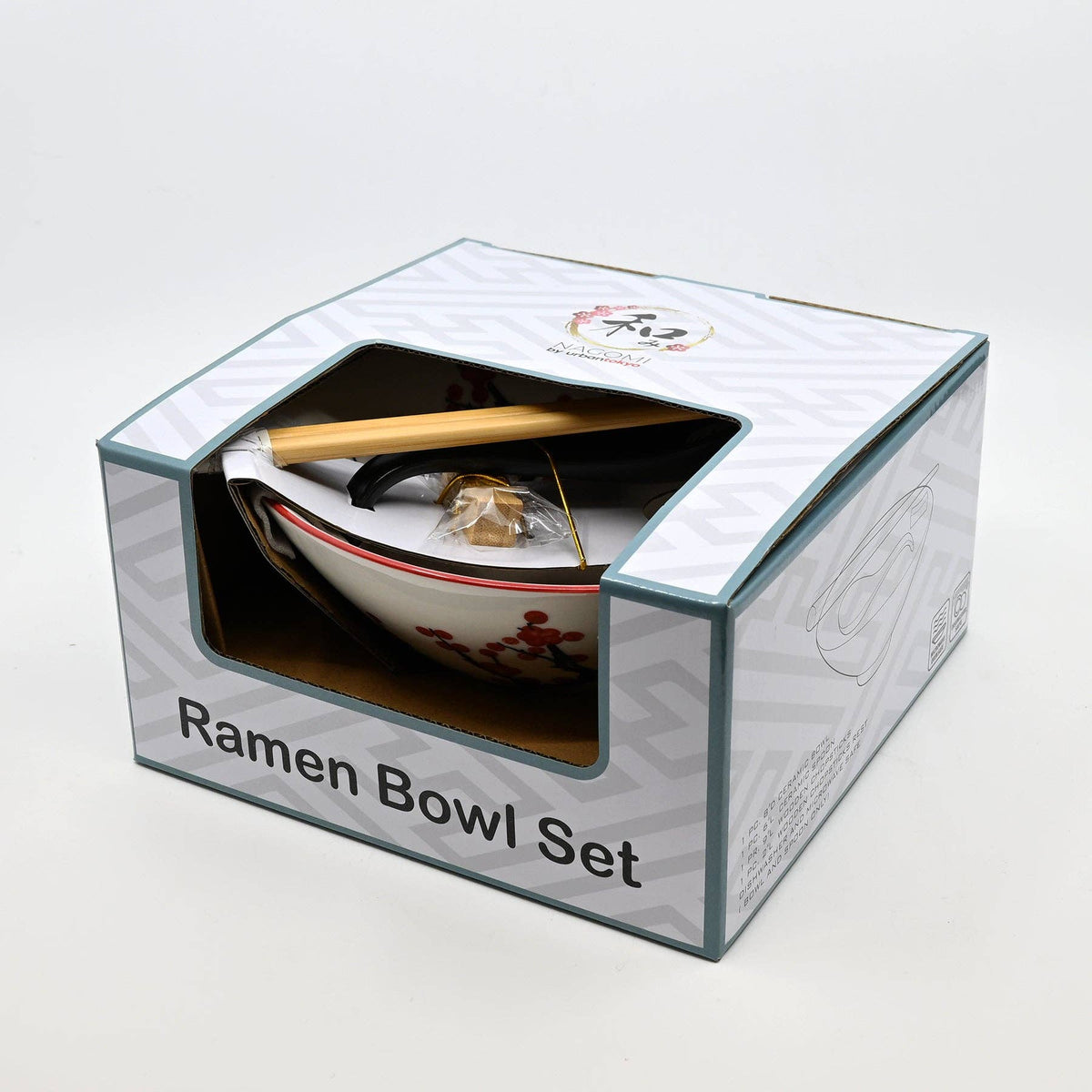 Sakura Porcelain Bowl Set with Chopsticks, Spoon and Rest (24 oz)