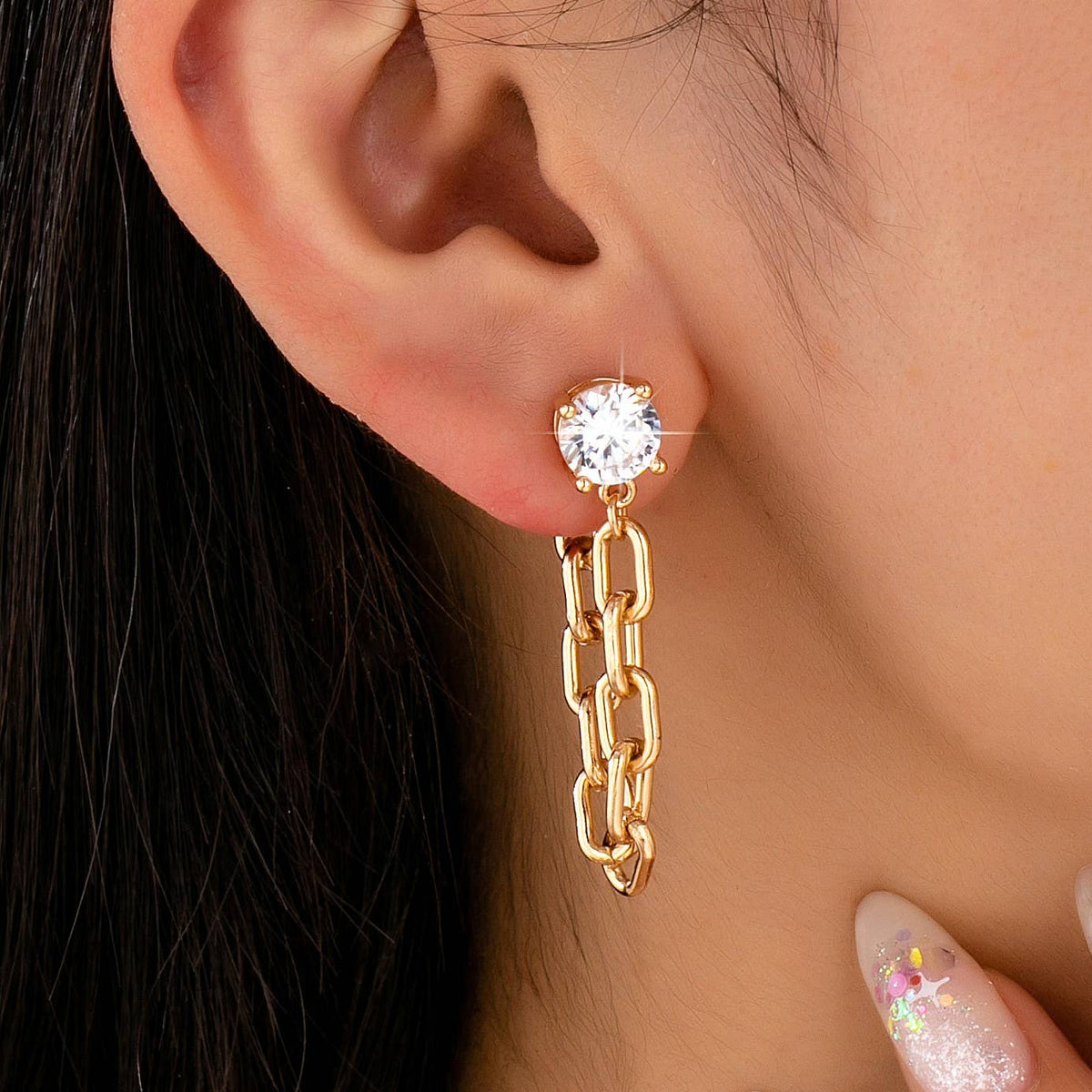 Crystal Stud Hoop and Drop Link Earrings | Gold