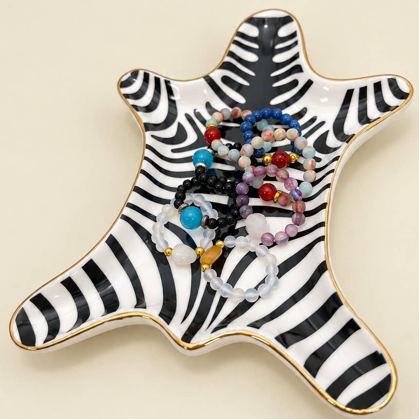 Zebra Print Ceramic Decorative Trinket Dish BLACK