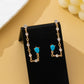 Turquoise Crystal Chain Loop Earrings GOLD