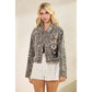 Leopard Denim Jacket with Floral Sequin Back Contrast