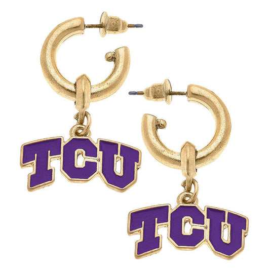 TCU Horned Frogs Drop Hoop Earrings