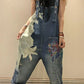 Luxury Denim Bleached Overall Jumpsuit