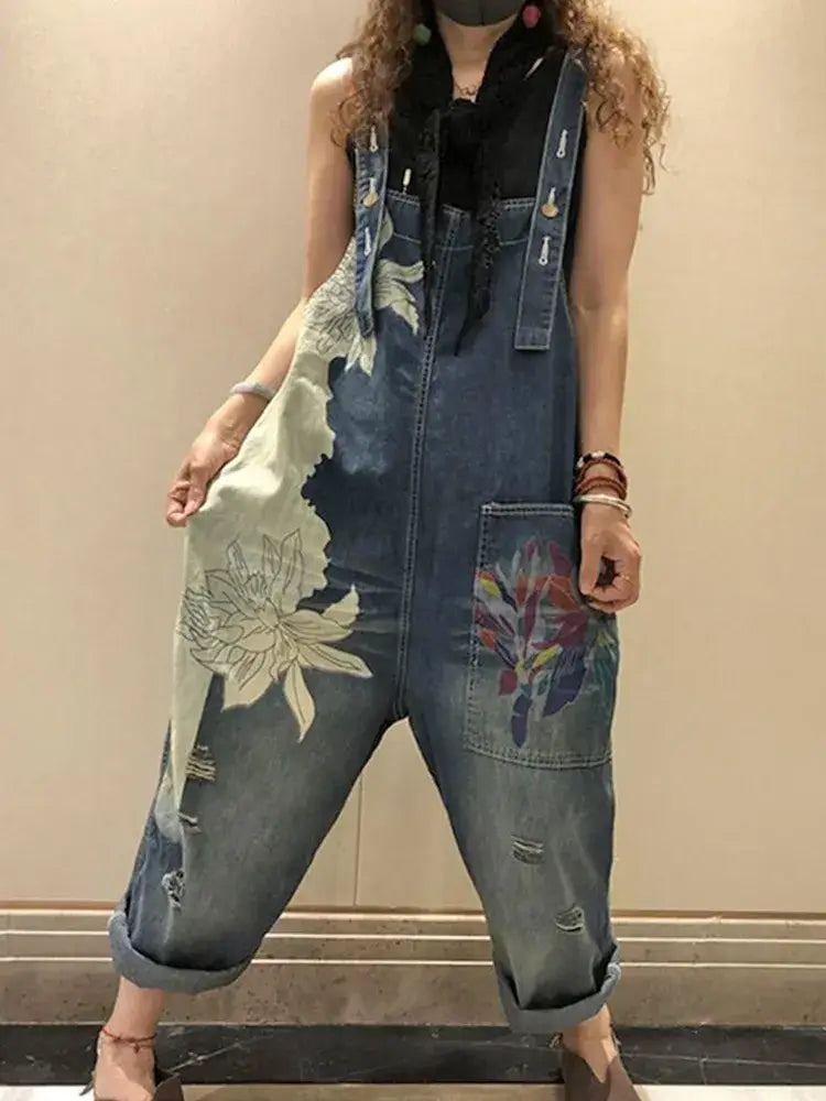 Luxury Denim Bleached Overall Jumpsuit