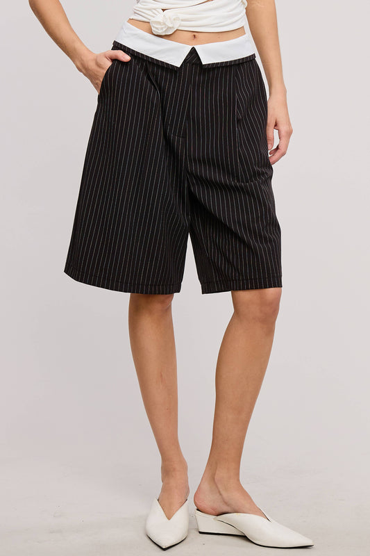 Fold-Over Waistband Striped Short